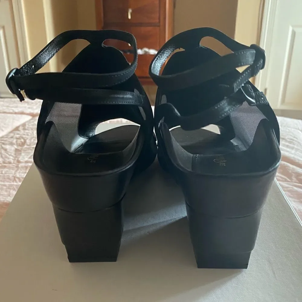 Black 'Aria' Mesh Leather Combo Heel Sandal